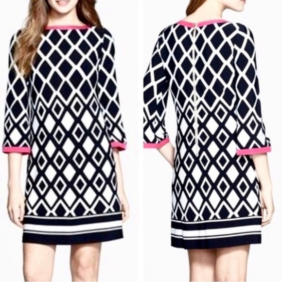 Eliza J Black And White Diamond Geometric Print Shift Dress - Picture 1 of 12